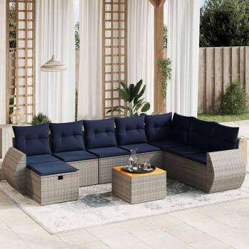ARDEBO.de - 9-teiliges Gartensofa-Set mit Kissen, grau, Polyrattan