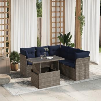 ARDEBO.de - 6-teiliges Gartensofa-Set mit Kissen, grau, Polyrattan