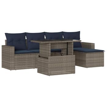 6-teiliges Gartensofa-Set mit Kissen, grau, Polyrattan