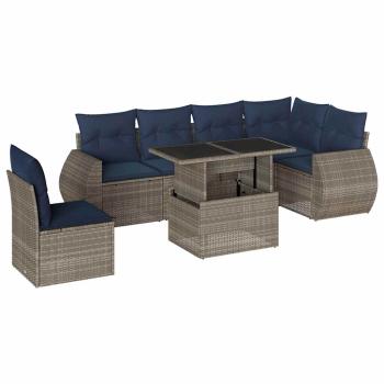 7-teiliges Gartensofa-Set mit Kissen, grau, Polyrattan