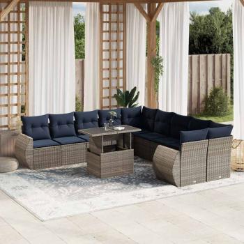 ARDEBO.de - 11-teiliges Gartensofa-Set mit Kissen, grau, Polyrattan