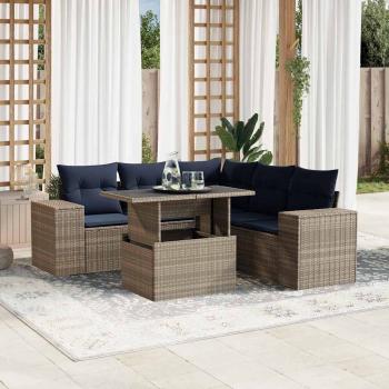 ARDEBO.de - 6-teiliges Gartensofa-Set mit Kissen, grau, Polyrattan
