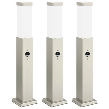 Pollerleuchten mit Sensor 3 Stk. 50 cm Edelstahl IP44