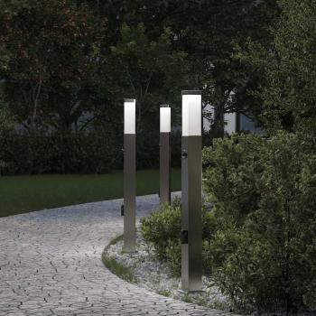 ARDEBO.de - Pollerleuchten mit Sensor&Steckdose 3 Stk. 80 cm Edelstahl IP44