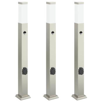 Pollerleuchten mit Sensor&Steckdose 3 Stk. 80 cm Edelstahl IP44
