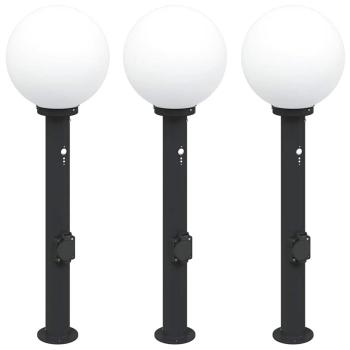 Pollerleuchten mit Sensor&Steckdose 3 Stk. 80 cm Schwarz IP44