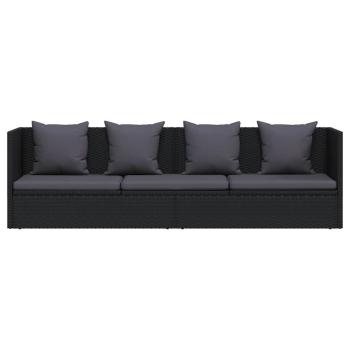 Garten-Sofabett mit Kissen Poly Rattan Schwarz