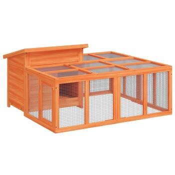 Kaninchenstall Braun 144x123x67,5 cm Massivholz Kiefer