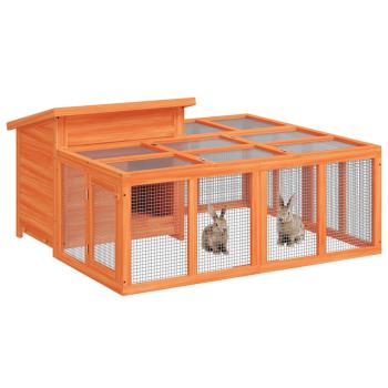 Kaninchenstall Braun 144x123x67,5 cm Massivholz Kiefer