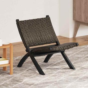 ARDEBO.de - Relaxstuhl Schwarz Natur Kubu-Rattan und Massivholz Mahagoni