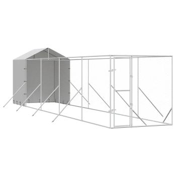 Outdoor-Hundezwinger mit Dach Silbern 2x10x2,5 m Stahl Verzinkt