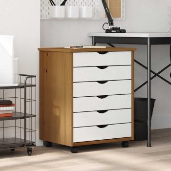 ARDEBO.de - Rollschrank mit Schubladen MOSS Honigbraun Massivholz Kiefer