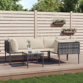 ARDEBO.de - 5-tlg. Garten-Lounge-Set mit Kissen Grau Poly Rattan