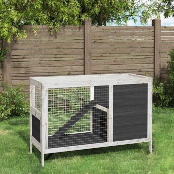 ARDEBO.de - Kaninchenstall Grau 103x44x69,5 cm Massivholz Kiefer