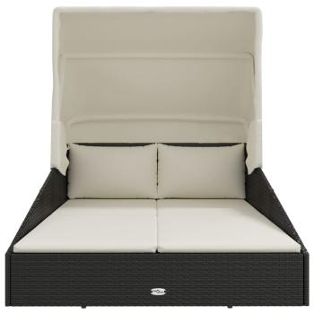 Sonnenliege mit Faltdach Schwarz 200x114x128 cm Poly Rattan