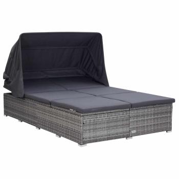 ARDEBO.de - 2-Personen-Sonnenliege mit Auflage Poly Rattan Grau