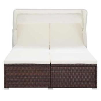 2-Personen-Sonnenliege mit Auflage Poly Rattan Braun