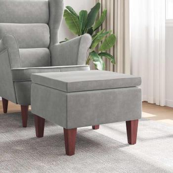 ARDEBO.de - Hocker mit Holzbeinen Hellgrau Samt