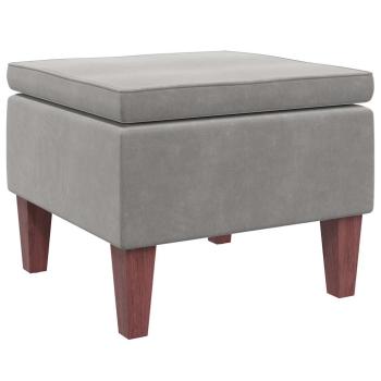 Hocker mit Holzbeinen Hellgrau Samt