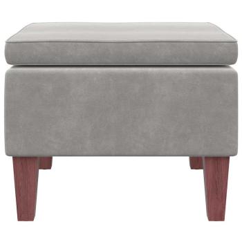 Hocker mit Holzbeinen Hellgrau Samt