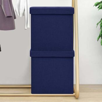 ARDEBO.de - Hocker mit Stauraum 2 Stk. Blau Leinenoptik