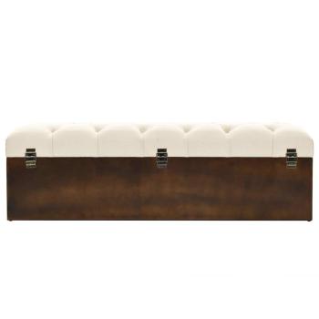 Aufbewahrungsbank 110 cm Cremefarben Massivholz Tannenholz und Stoff