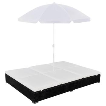 ARDEBO.de - Outdoor-Loungebett mit Sonnenschirm Poly Rattan Schwarz