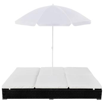 Outdoor-Loungebett mit Sonnenschirm Poly Rattan Schwarz