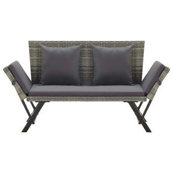 Gartenbank mit Auflagen 176 cm Grau Poly Rattan
