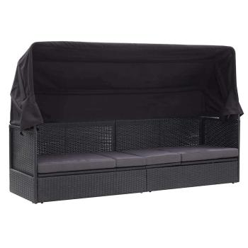 ARDEBO.de - Outdoor-Sofabett mit Dach Poly-Rattan Schwarz