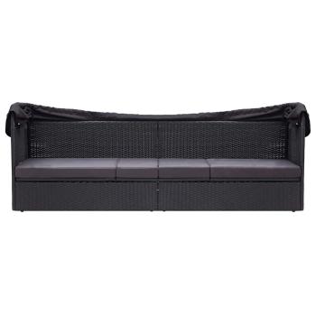 Outdoor-Sofabett mit Dach Poly-Rattan Schwarz