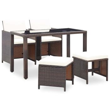 ARDEBO.de - 5-tlg. Garten-Essgruppe mit Auflagen Poly Rattan Braun