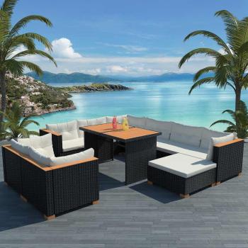 ARDEBO.de - 10-tlg. Garten-Lounge-Set mit Auflagen Poly Rattan Schwarz