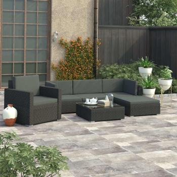 ARDEBO.de - 6-tlg. Garten-Lounge-Set mit Auflagen Poly Rattan Schwarz