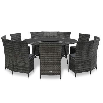 ARDEBO.de - 7-tlg. Garten-Essgruppe mit Auflagen Poly Rattan Grau