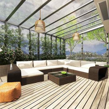 ARDEBO.de - 10-tlg. Garten-Lounge-Set mit Auflagen Poly Rattan Braun