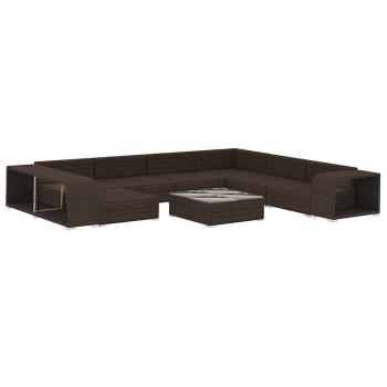 10-tlg. Garten-Lounge-Set mit Auflagen Poly Rattan Braun