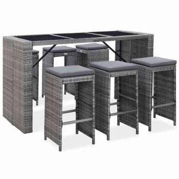 ARDEBO.de - 7-tlg. Gartenbar-Set mit Auflagen Poly Rattan Grau
