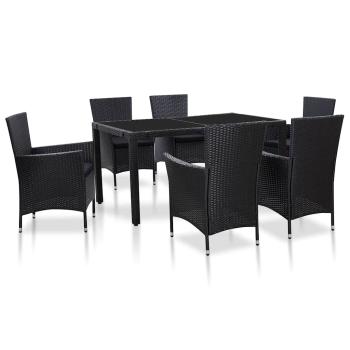 ARDEBO.de - 7-tlg. Garten-Essgruppe Poly Rattan Schwarz