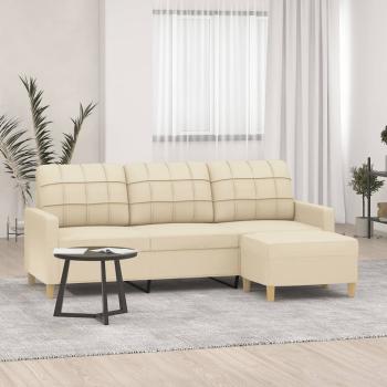 ARDEBO.de - 3-Sitzer-Sofa mit Hocker Creme 180 cm Stoff