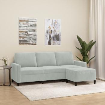 ARDEBO.de - 3-Sitzer-Sofa mit Hocker Hellgrau 180 cm Samt