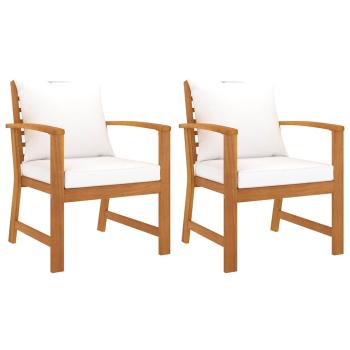 ARDEBO.de - Gartenstühle 2 Stk. mit Creme-Kissen Akazie Massivholz