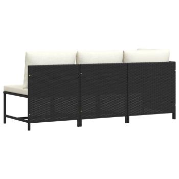 3-tlg. Garten-Sofagarnitur mit Auflagen Schwarz Poly Rattan