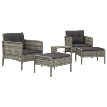 5-tlg. Garten-Lounge-Set mit Kissen Grau Poly Rattan