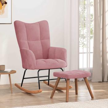 ARDEBO.de - Schaukelstuhl mit Hocker Samt Rosa