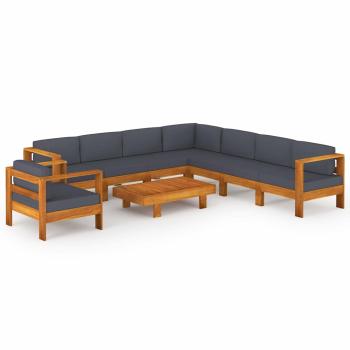9-tlg. Garten-Lounge-Set mit Dunkelgrauen Auflagen Akazienholz