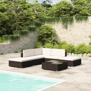 ARDEBO.de - 6-tlg. Garten-Lounge-Set mit Auflagen Poly Rattan Schwarz