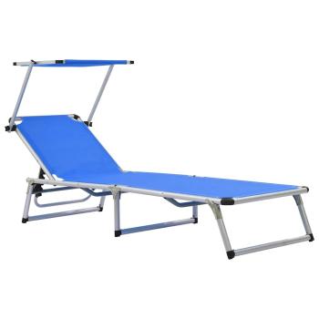ARDEBO.de - Sonnenliege Klappbar mit Sonnenschutz Alu und Textilene Blau