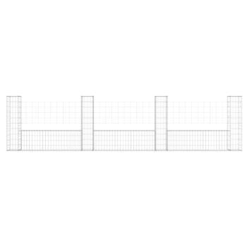 Gabionenkorb U-Form mit 4 Säulen Eisen 380x20x100 cm