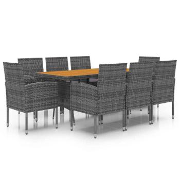 9-tlg. Garten-Essgruppe Poly Rattan Grau